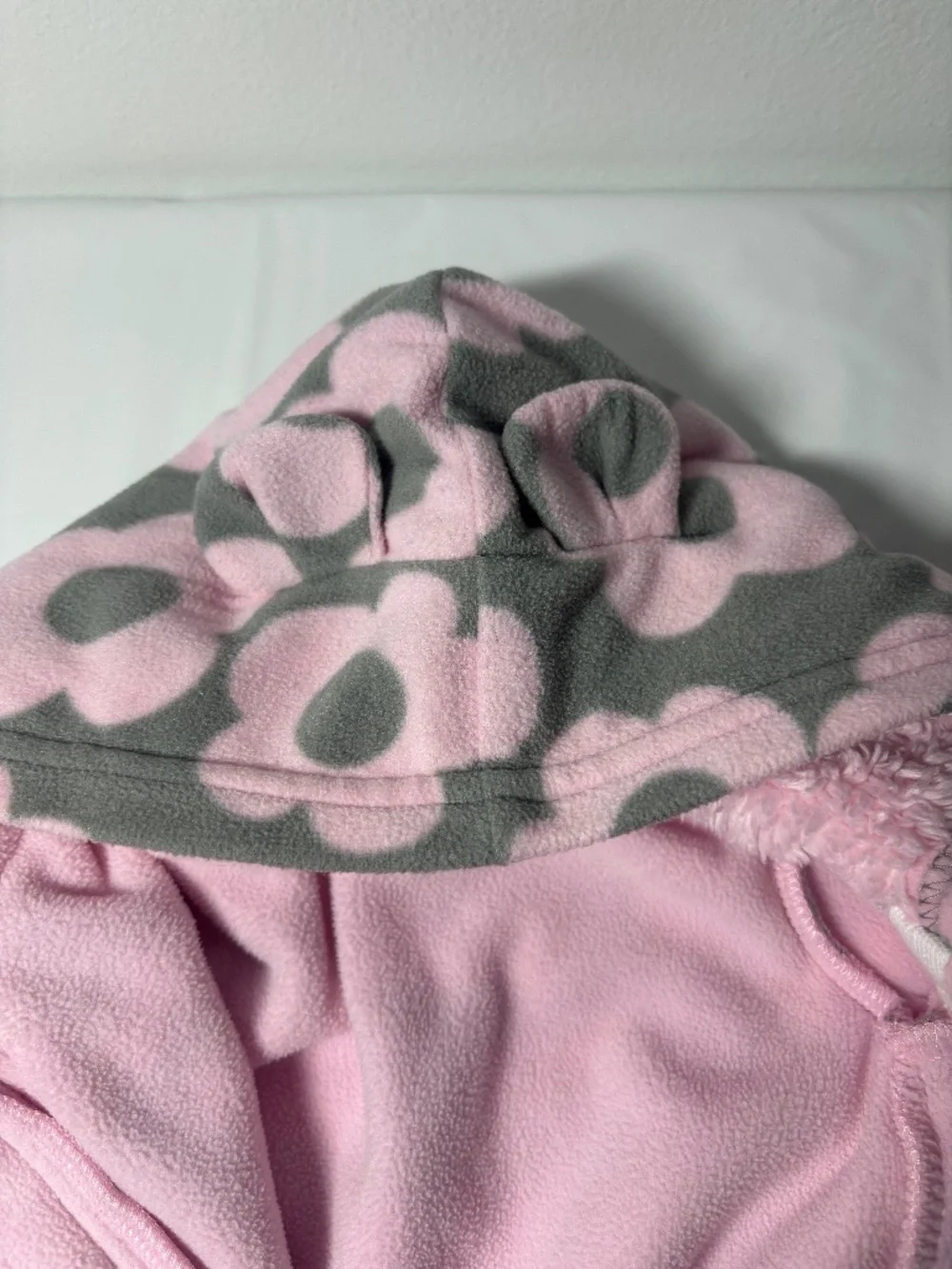Carter’s Baby Girl Newborn Pink Gray Floral Fleece Hooded Bunting Snowsuit